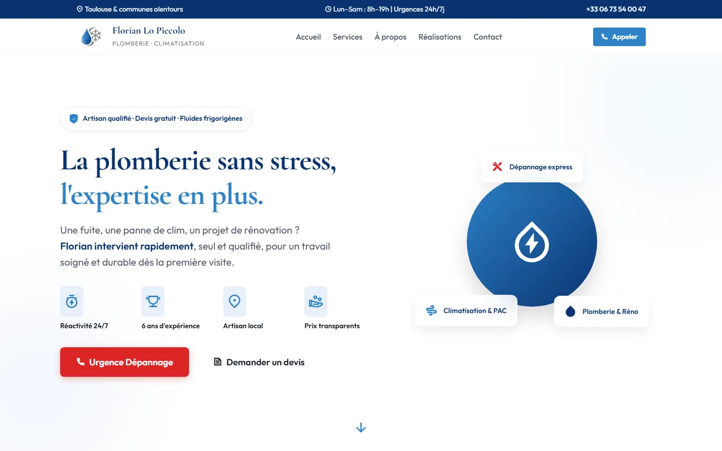 Page d'accueil du site Lopiccolo Plomberie